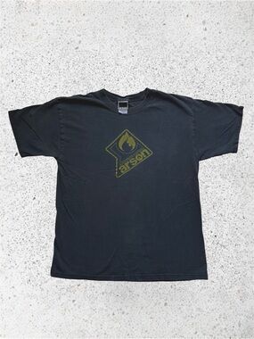 Vintage Y2K Arson Skate Snowboard Graphic Tee Distressed Faded Black Large
